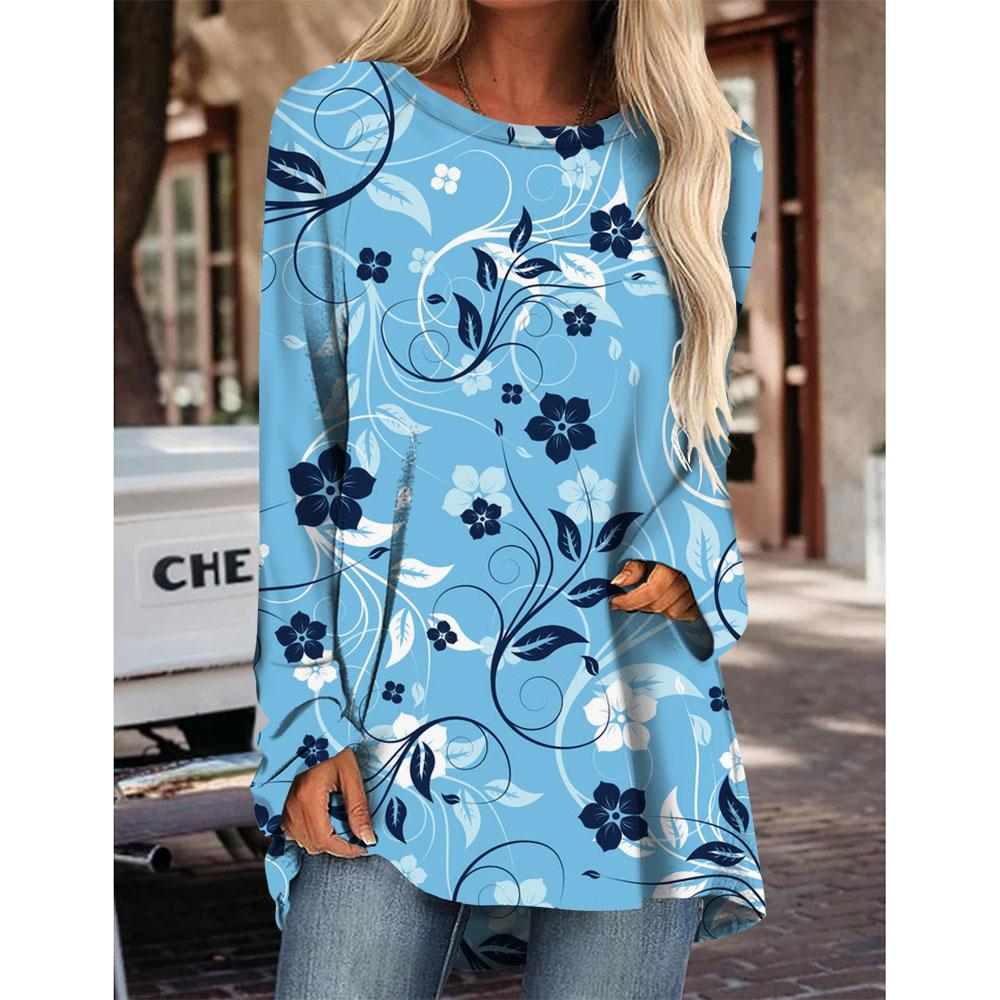 Womens T Shirts Long Sleeve 3D Printed Crew Neck Shirts Basic Tee Tops Blouse Fall Winter Basic Loose Fit Casual Pullover Shirts