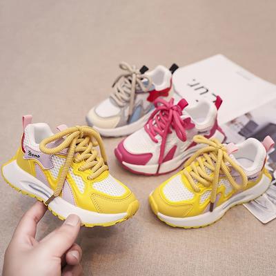 Boys Girls Sports Shoes Air Mesh Breathable 2024 New Fashion Students Running Shoes Thick Soft Sole Kids Sneakers Candy Color
