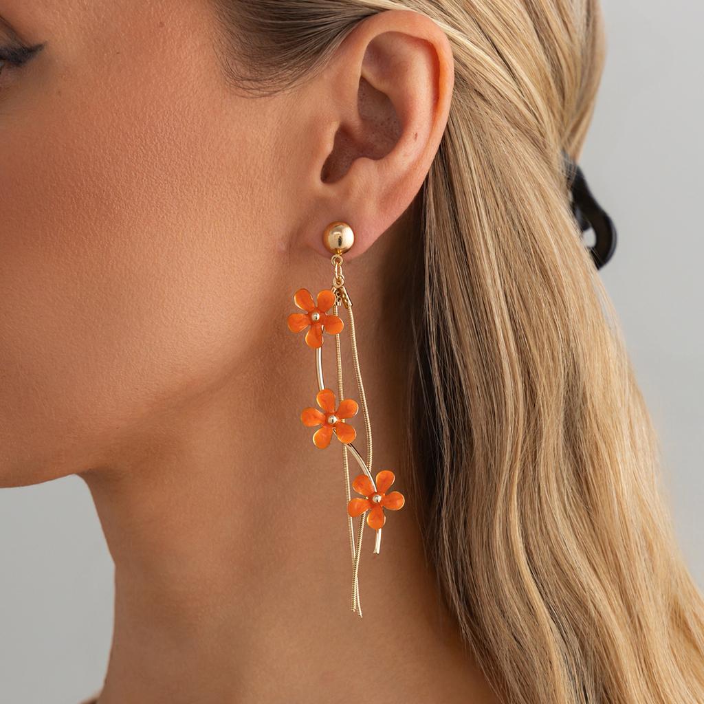 Pastoral Creative Colorful Flower Tassel Earrings, Fashion Minimalist Line Ear Studs For Women