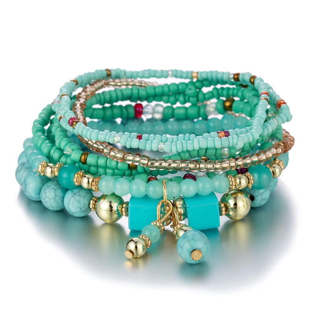 Design Sense Retro Beads Western Region Style Bracelet Women Summer Colorful Beaded Chain Bangle Jewelry Collocation Accessories