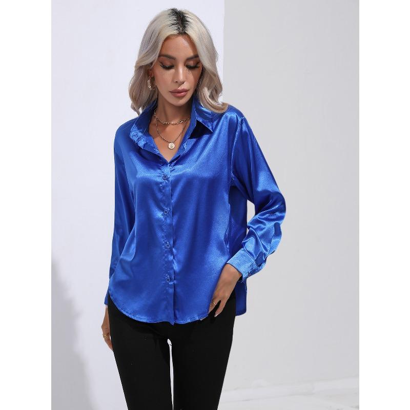 JPNTKY Women's Fashion Casual Solid Color Print Long Sleeve POLO Neck Blouses & Shirts