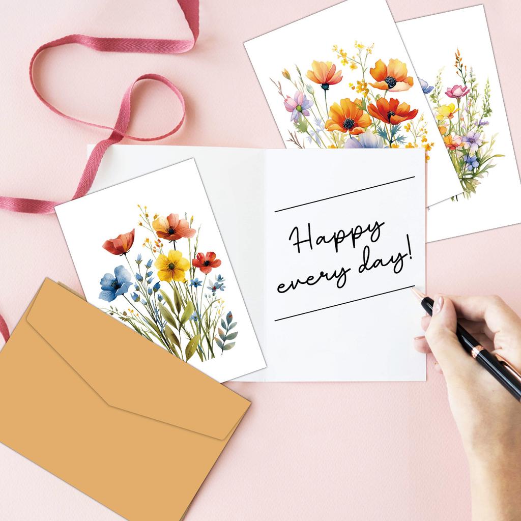 12pcs Watercolor Wildflower Thank You Cards Set with Envelopes, Greeting Cards with Messages for Birthdays, Invitations & Gifts