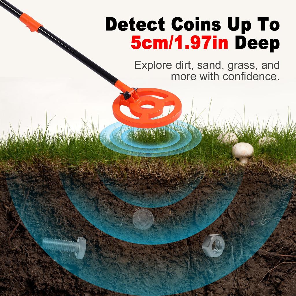Kids Metal Detector Kit, Portable Detector with 2 Inch LED Screen, 6 Coil, Includes Shovel and Rake, Outdoor Adventure
