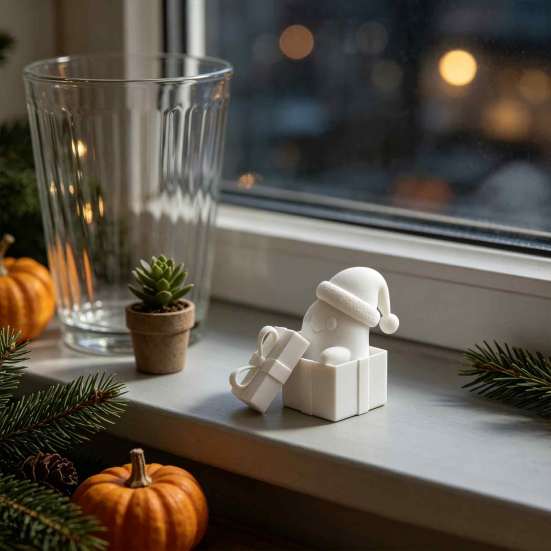 Cartoon Elf Ornaments 3D Printed Christmas Gift Box Ghost Figurine Ornaments, Cute Fun Handmade Creations Halloween Pumpkin Desktop Decoration