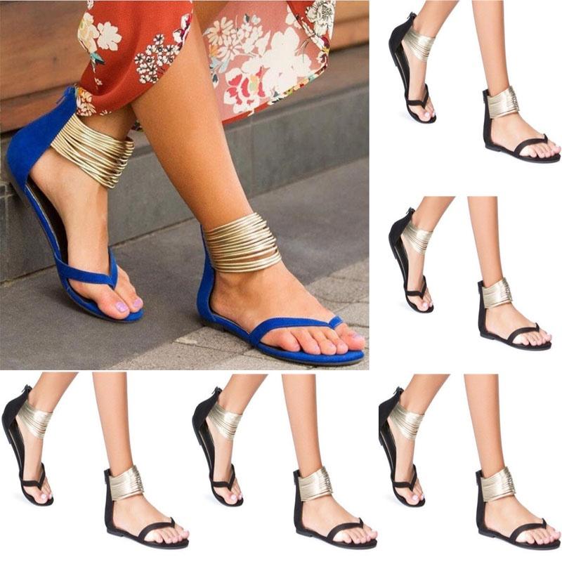 Premium Quality Women's Summer Open Toe Ankle Strap Flats Sandals With Zipper Design For Effortless Elegance