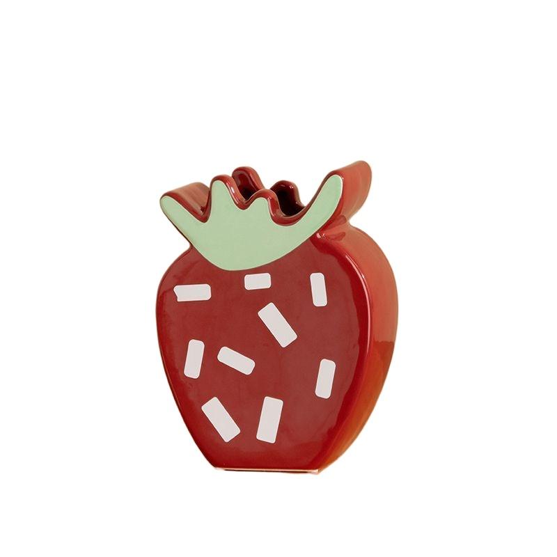 Creative Cartoon Strawberry Ceramic Vase Ornament Room Flower Arrangement Container Dining Table Strawberry Vase Home Decoration