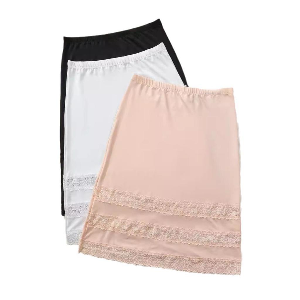 Women's Lace Patchwork Anti-Transparent Midi Skirt - Knee-Length, Anti-Static, Plus Size