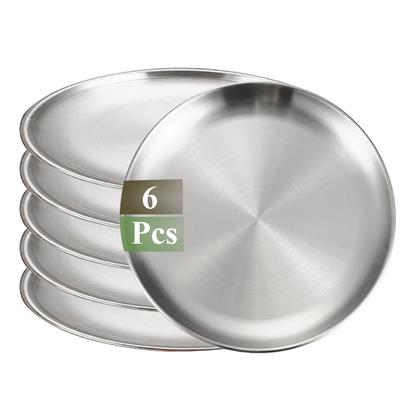 Juego de 6 Platos de Acero Inoxidable Plato para Barbacoa Pollo Frito Plato para Carne Barbacoa Bandeja de Almacenamiento para Frutas y Verduras Plato para Tarta y Postre de Fiesta