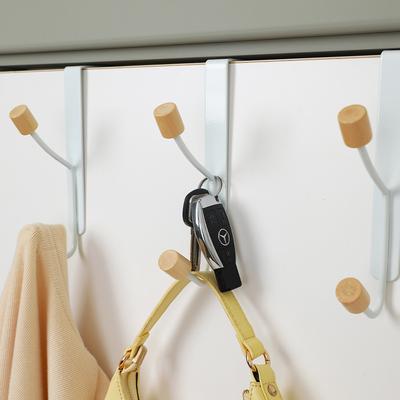 1/2Pcs Over Door Hook Hanger White Sturdy with Wooden Ends Clothes Towel Metal Storage Hooks For Bathroom and Kitchen Hanging