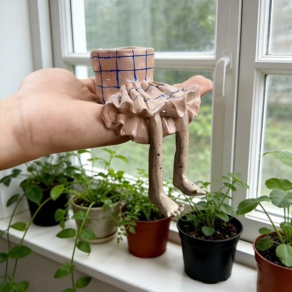 Resin Sitting Legs-Shaped Flowerpots Cute Skirt Pants Cantilevered Plant Pots Creative Unique Leggy Planter for Indoor Plants