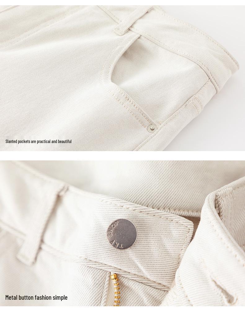Women's 2024 Winter White Slim Straight Wide-Leg Fleece Jeans