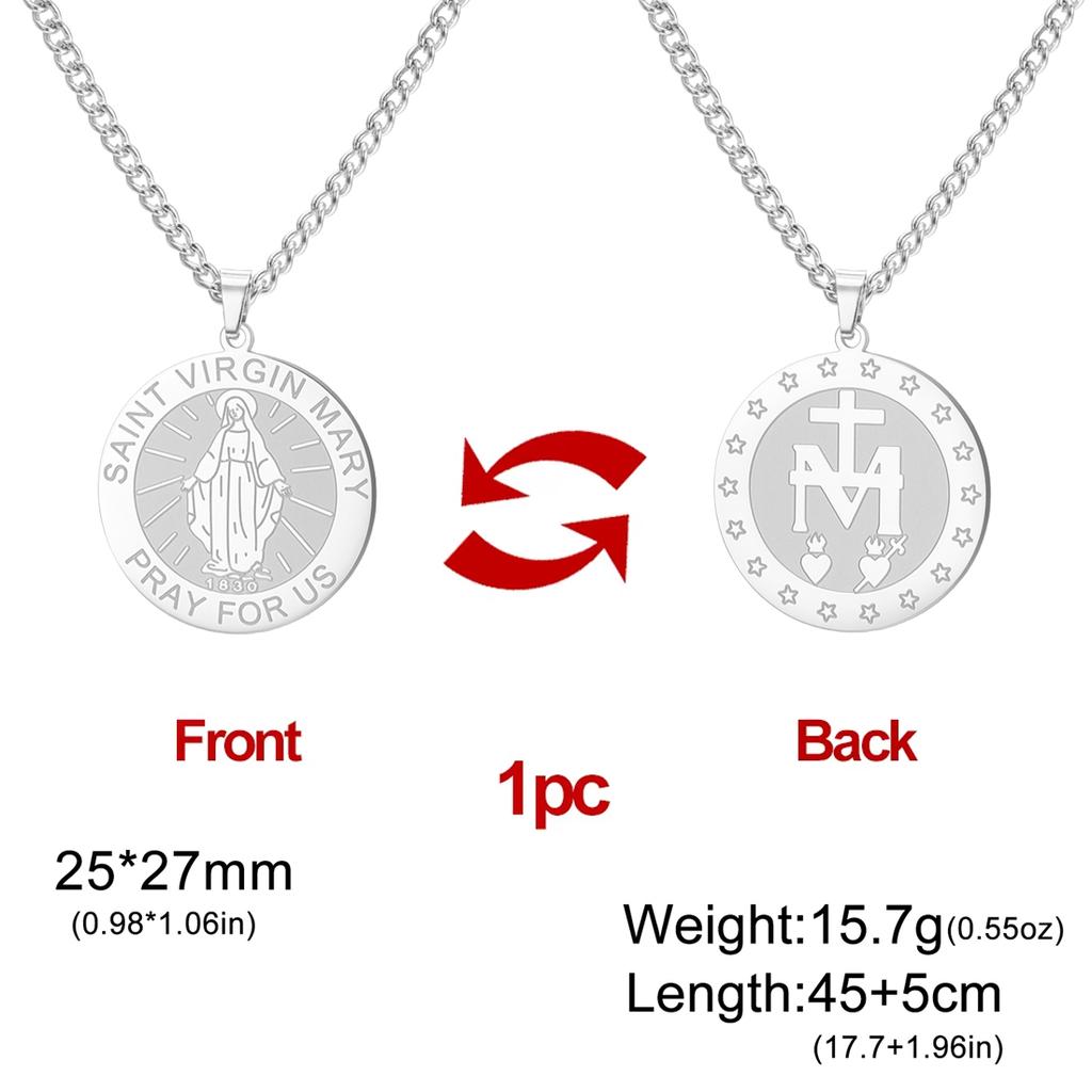 Virgin Mary Medal Necklace Stainless Steel Christian Believer Blessing Pendant Necklace Double Sided Amulet Jewelry Gift