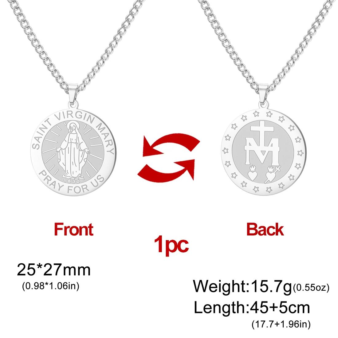 Virgin Mary Medal Necklace Stainless Steel Christian Believer Blessing Pendant Necklace Double Sided Amulet Jewelry Gift
