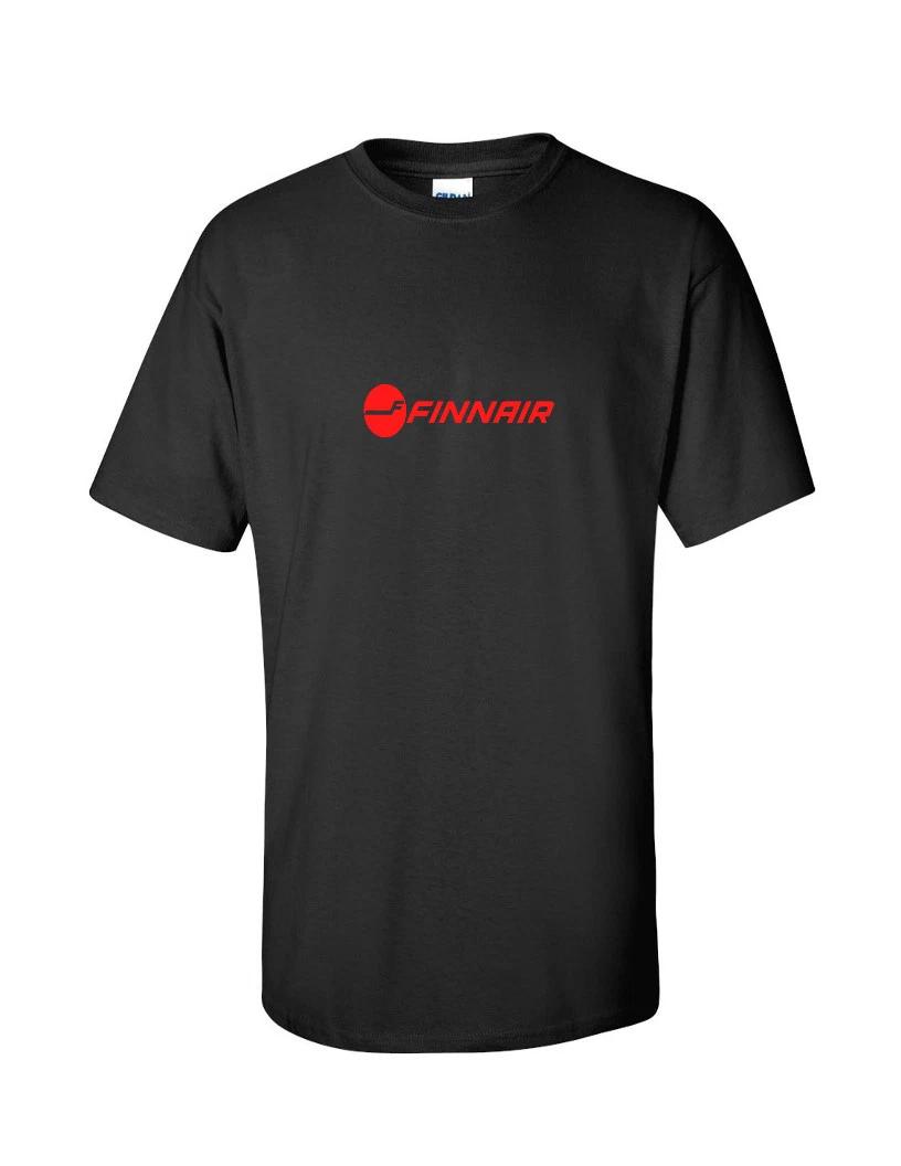 Finnair Red Retro Logo Finland Finnish Airline Black Cotton T-Shirt S