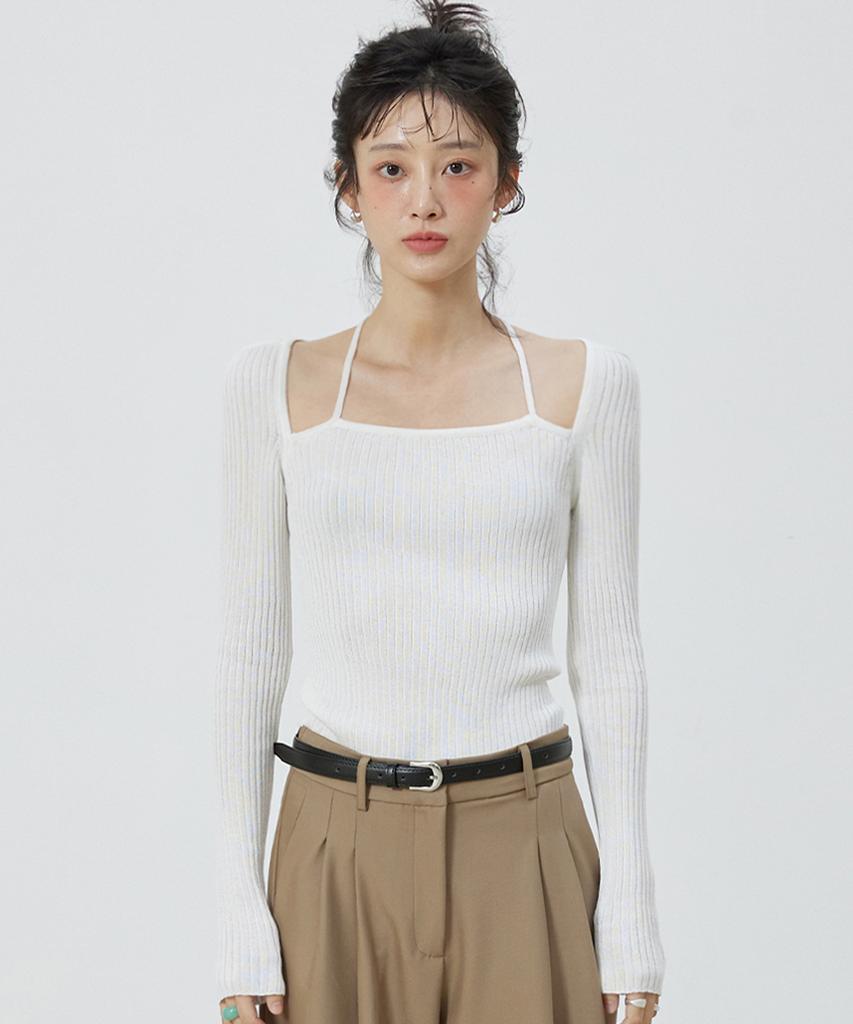 Michikoleondeonkosino Cutout Halterneck Knit Top Ivory