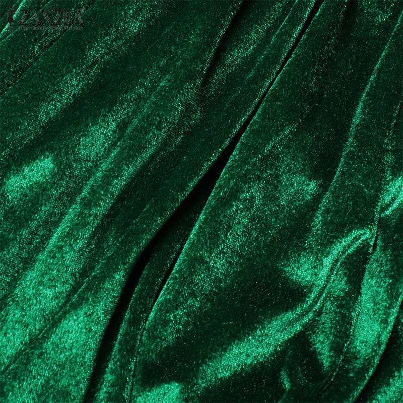 ZANZEA Women Elegant V-Neck Long Sleeve Waisted Knitted A-Line Dresses