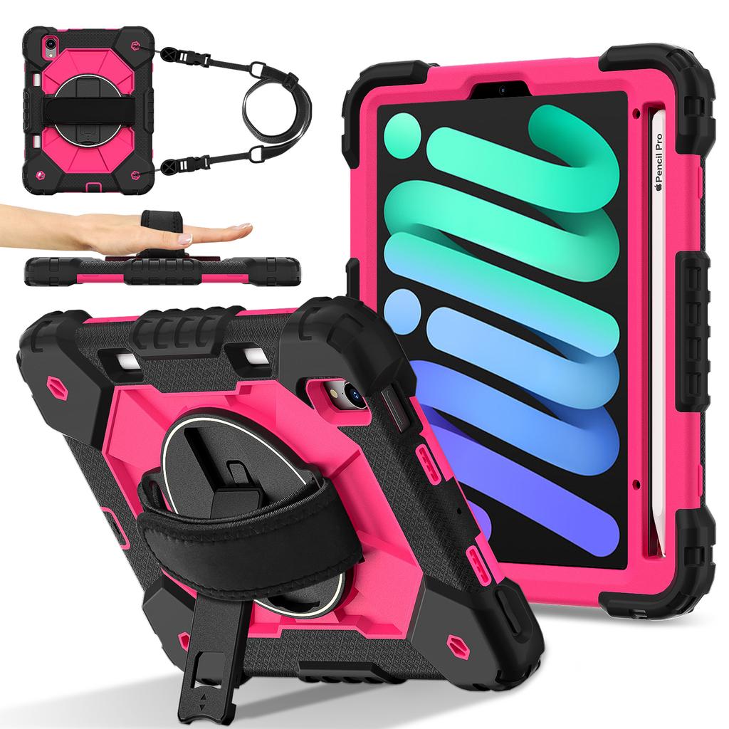 Heavy Duty Protective Cases for iPad Mini 6 A17 Pro Full Body Shockproof Protection Cover with Kickstand Hand Crossbody Lanyard