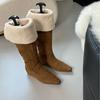 2025 Autumn and Winter New Tall Tube Thin Inner Slope Heel Lamb Wool Warm Snow Boots Knight Women's Boots