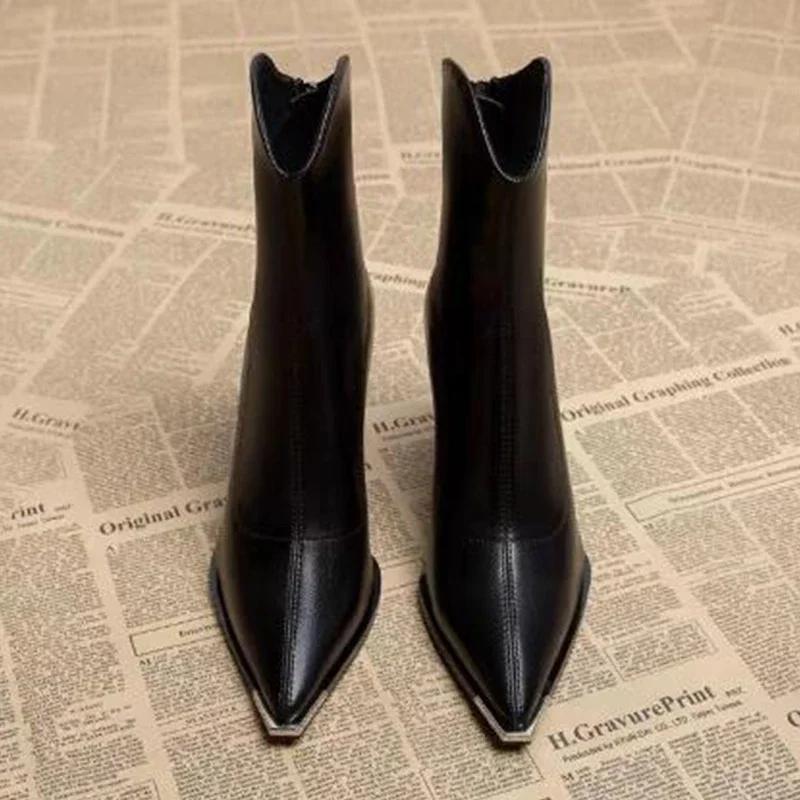 Mode Frühling 2024 Neue Damen Knöchelhohe High Heels Schuhe Reißverschluss Chelsea Boots Marke Spitzstiefel Goth Designer Pumps Motorrad Botas