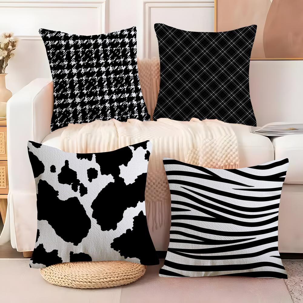 Black and White Style Cushion Cover Soft Plush Fabric DoubleSided Printed Sofa Cushion Cover for All Seasons Home Decor Gift