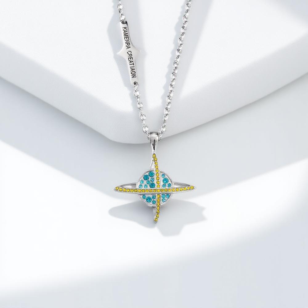 

Punk Style Planet Universe Necklace Fashion Design Inlaid Rhinestone Pendant Trend Jewelry Gift for Men Women