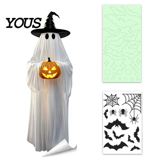 Luminous Ghost Stickers for Glass Halloween Static Window Cling, Fluorescent PVC Decal, Easy Apply Holiday Ornaments Removable Reusable