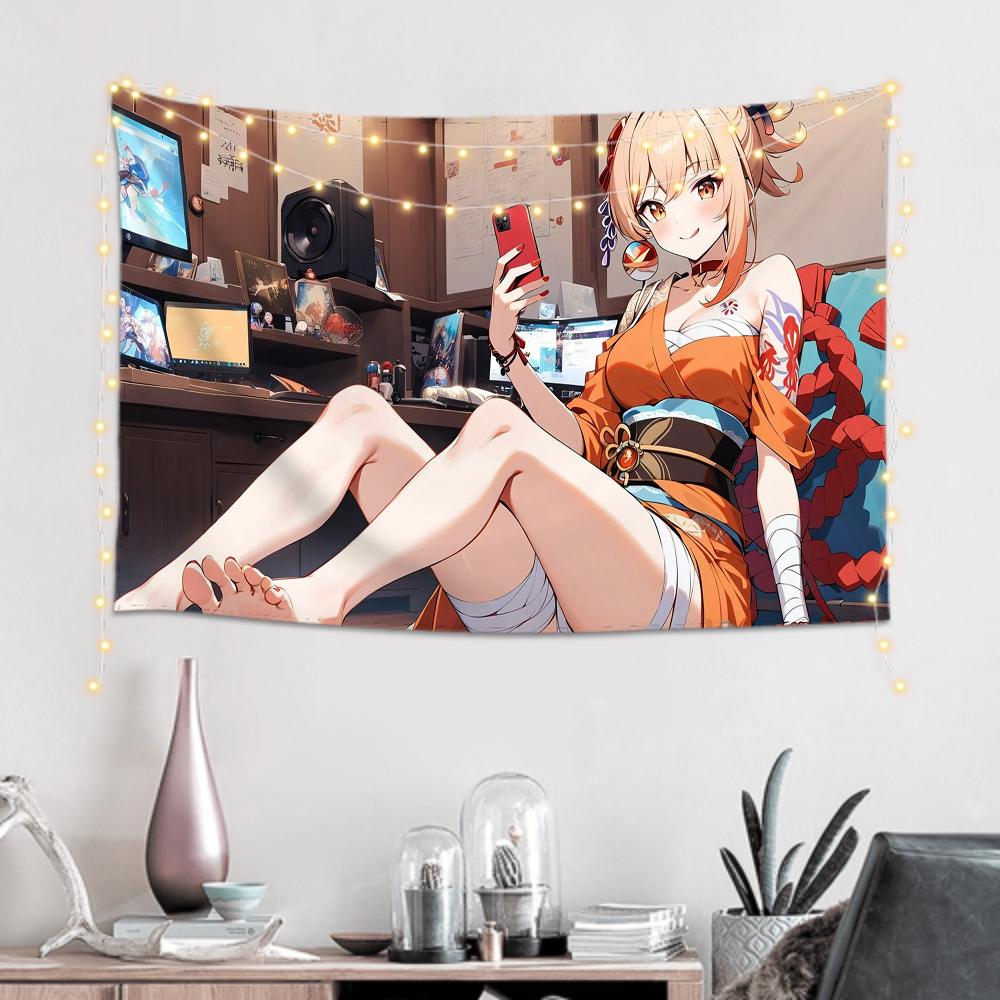 Yoimiya Animation G-Genshin I-Impact Tapestry Room Decor Wall Cloth Party Hanging Background Room Decor Baby Room