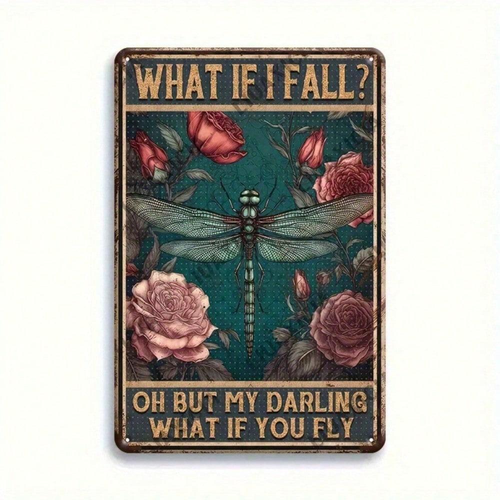 Dragonfly Metal Tin Sign Motivational Wall Decor Vintage Rustic