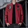 Men's Pu Leather Jacket Baseball Collar Embroidered Motorcycle Jacket Autumn and Winter Casual Trendy Leather Jacket for Men