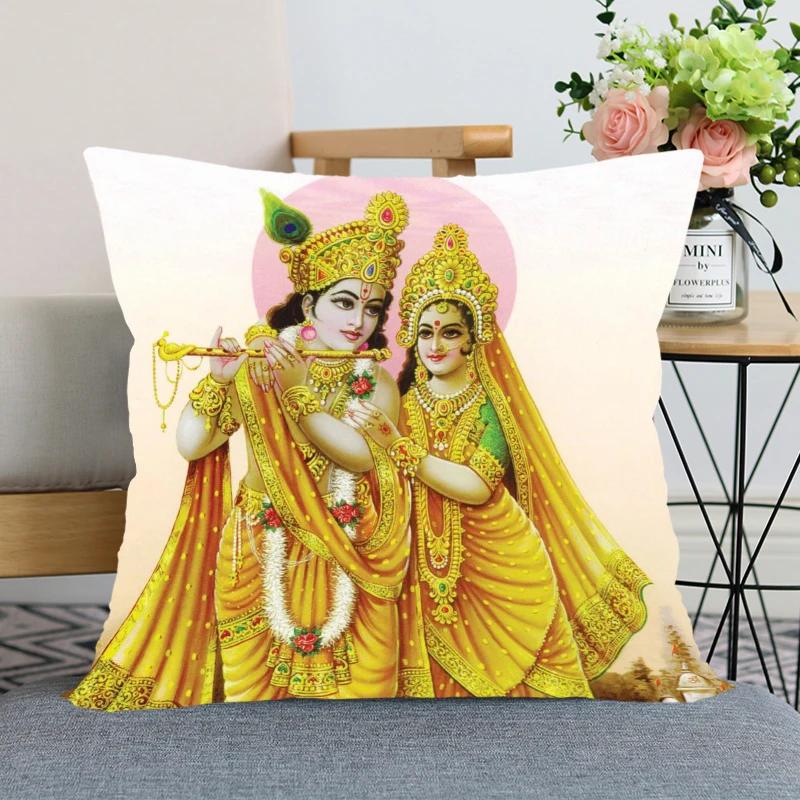 New Nice Radha Krishna Anime Pillow Cover Bedroom Home Office Decorative Pillowcase Square Zipper Pillow case Satin Soft Cover