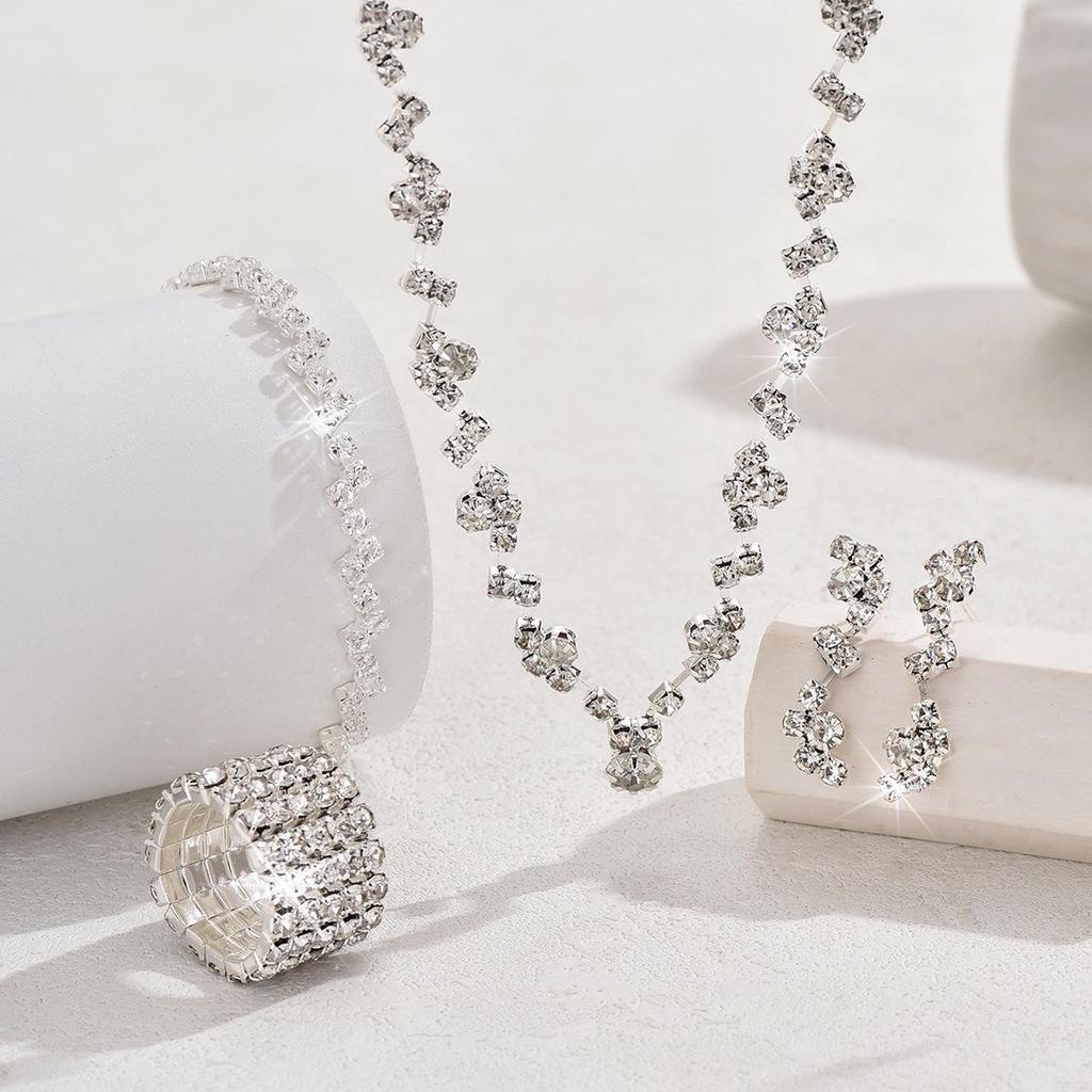 Versatile Rhinestone Jewelry Set: Necklace, Bracelet, Earrings & Ring