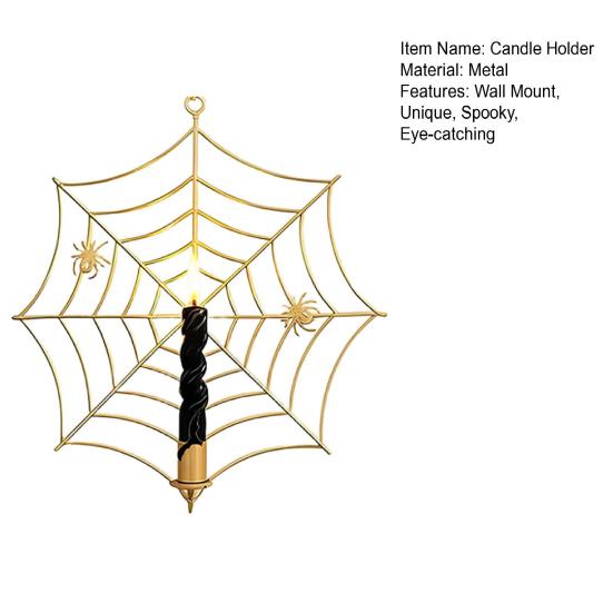 Spider Web Candle Holder Halloween Metal Wall-Mounted Spiderweb Taper Candle Holder for Gothic Home Decor