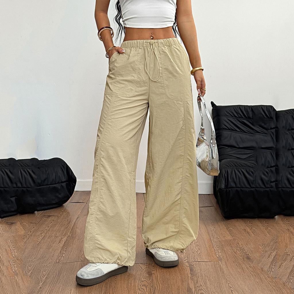 Women's Casual Fashion Drawstring Loose Wide Leg High Waist Straight Pants