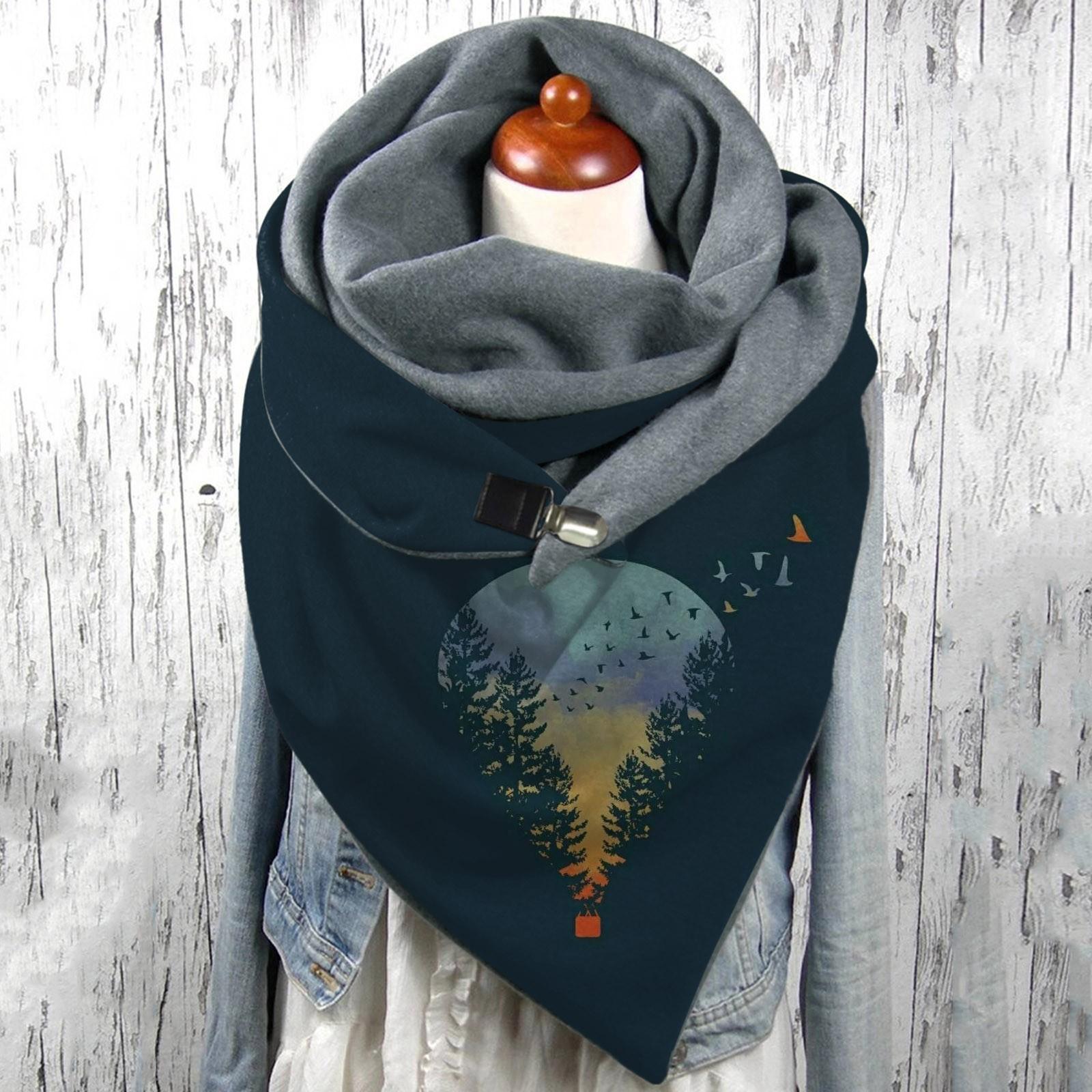 

Unisex Scarf Printed Button Scarves Wrap Soft Warm Windshield Scarf One Size