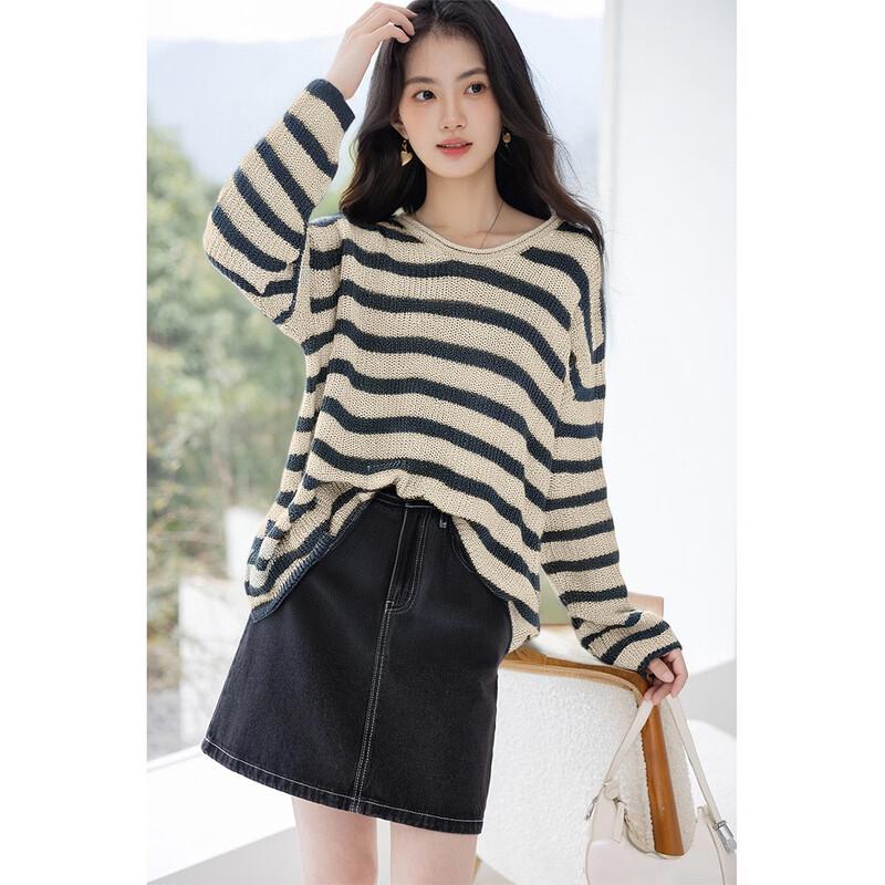 Mokana Korean Style Striped Long-Sleeve Knit Top