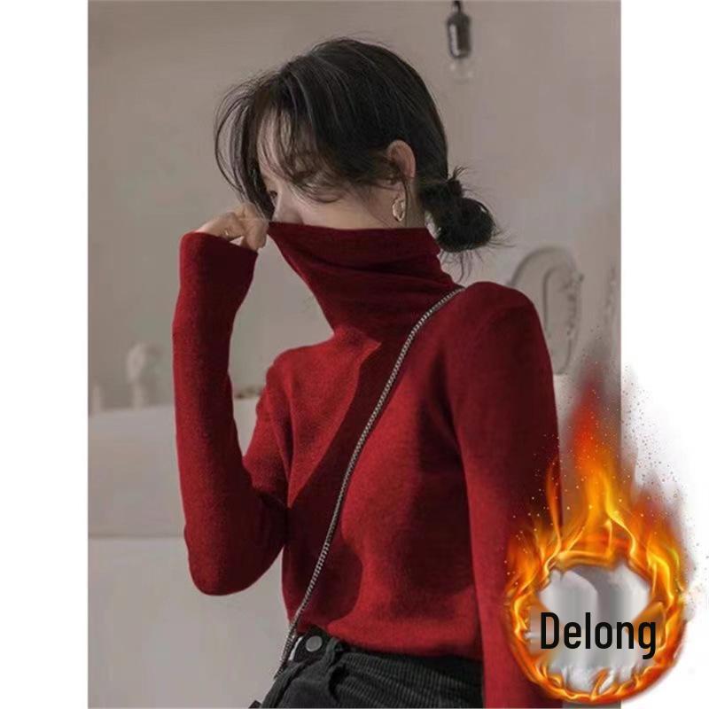 

2024 Women s Korean Style Slim Fit High-Neck Velvet Shirt - Self-Heating, Solid Color, Ideal for Autumn and Winter XXXXL вина червоного кольору