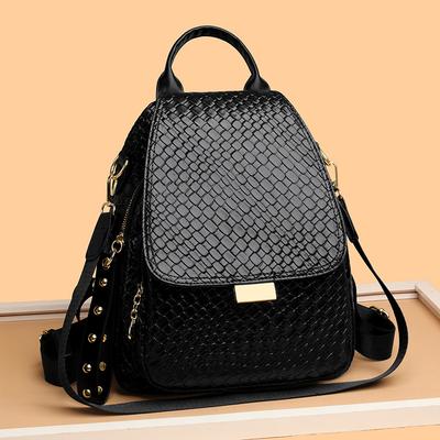 Batoh Trendy a cool Velké písmeno Tkaná kůže Víceúčelový Cestovní batoh Velký obal na tašku Proti krádeži Dámská školní taška