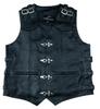 Men's Real Leather Biker Buckle Waistcoat (G8VM) - Black