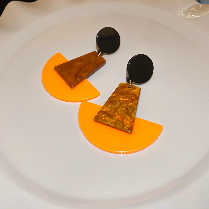 Винтажные Контрастные Акриловые Трапециевидные Круглые Серьги с Серебряной Иглой Нишевые Премиум Геометрические Серьги