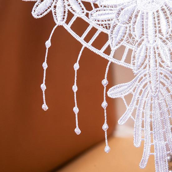 Women G-string Flower Embroidery Tassel Solid Color Hollow Out Faux Pearl Decor Spaghetti