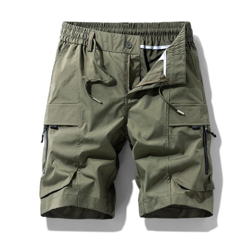 Summer Men's Retro Overalls Washed Straight Solid Color Five-point Medium Pants Casual Shorts Men