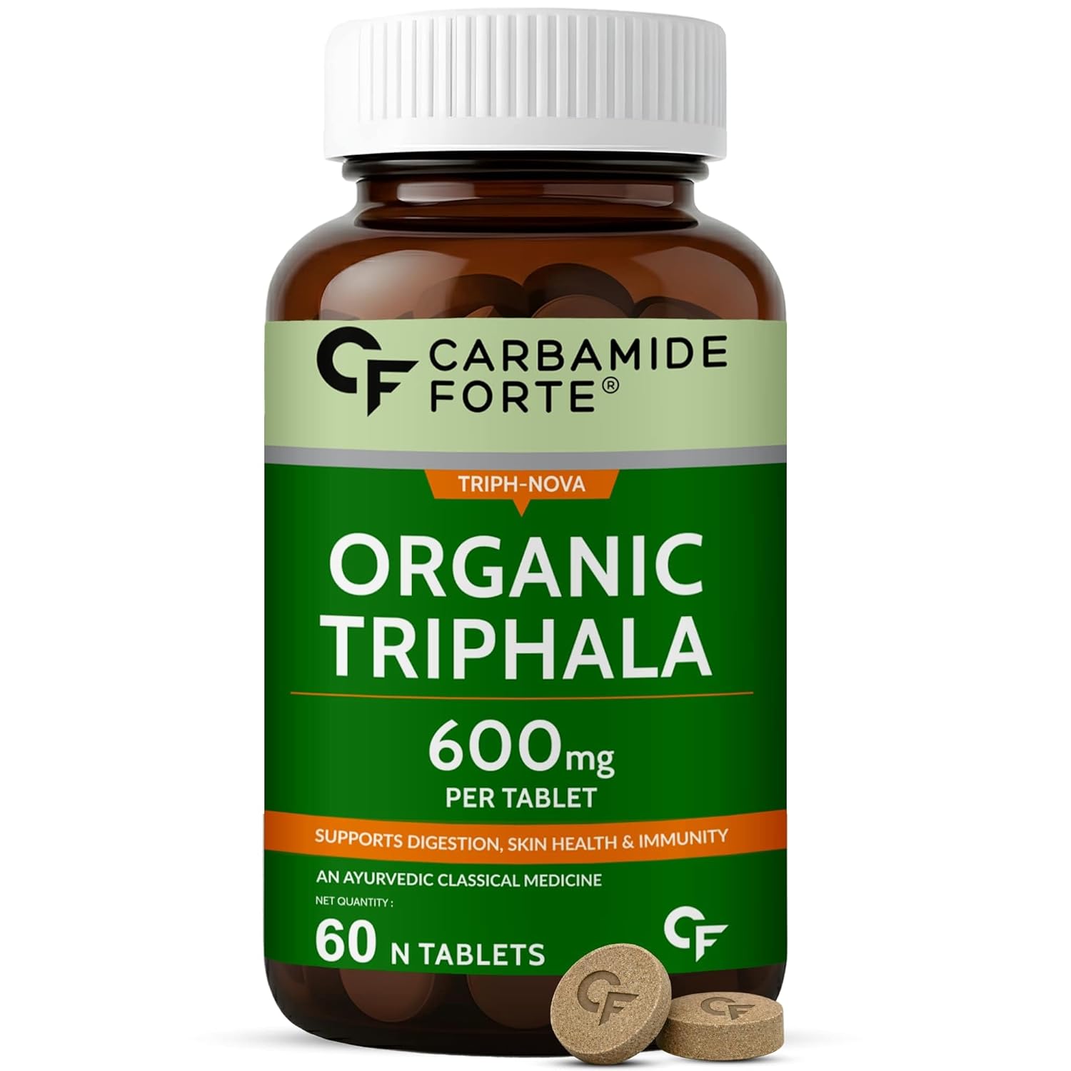 

Carbamide Forte Organic Triphala Tablets 600mg With Swarna Amalaki, Haritaki, Bibhitaki 60 Tablets