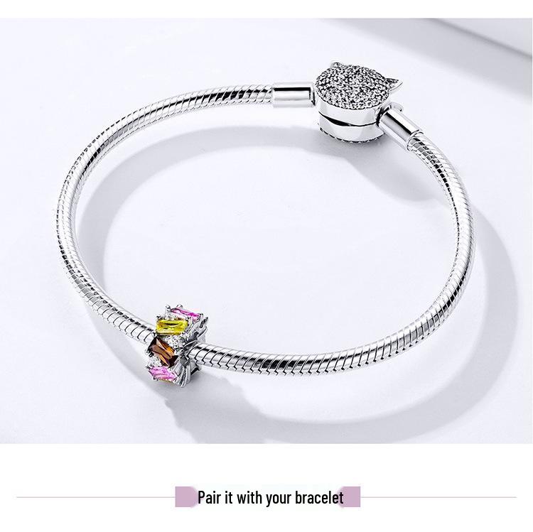 Silver Ziyun Square Zirconium Spacer Beads, 925 Sterling Silver, Platinum-Plated, Korean Fashion DIY Jewelry Accessories SCC1182.