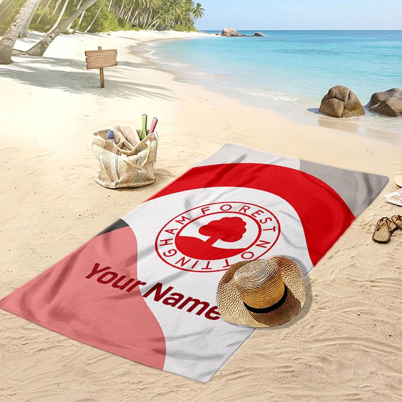 Telo Mare Personalizzato Stampato Nottingham Forest FC Logo Calcio Supporto Nome Personalizzato Testo Asciugamano Assorbente Per Sport Viaggio Regalo Speciale