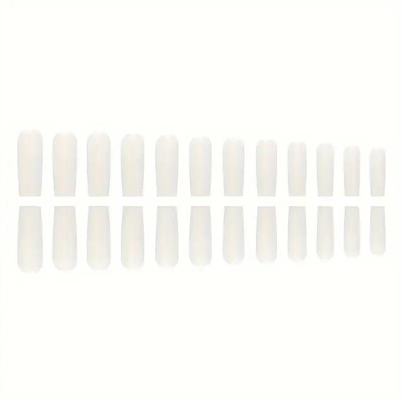 24pcs Extra Long White Press-On Square Nails with Nail Art Stickers - European and American Style