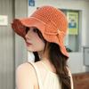 New Wide-brimmed Knitted Bucket Hat Seaside Wavy Basin Hat Sunshade Breathable Beach Hat Summer Women's Bow Hat