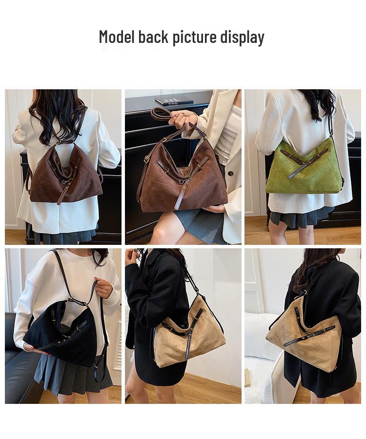 Retro Dark Suede Multi-way Crossbody Tote Bag - Large Capacity