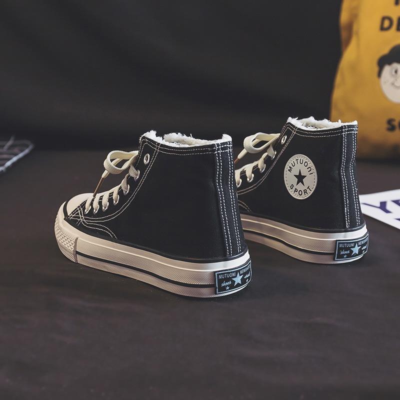 New autumn and winter velvet cotton shoes high-top replica thickened warm couple shoes retro classic canvas shoes