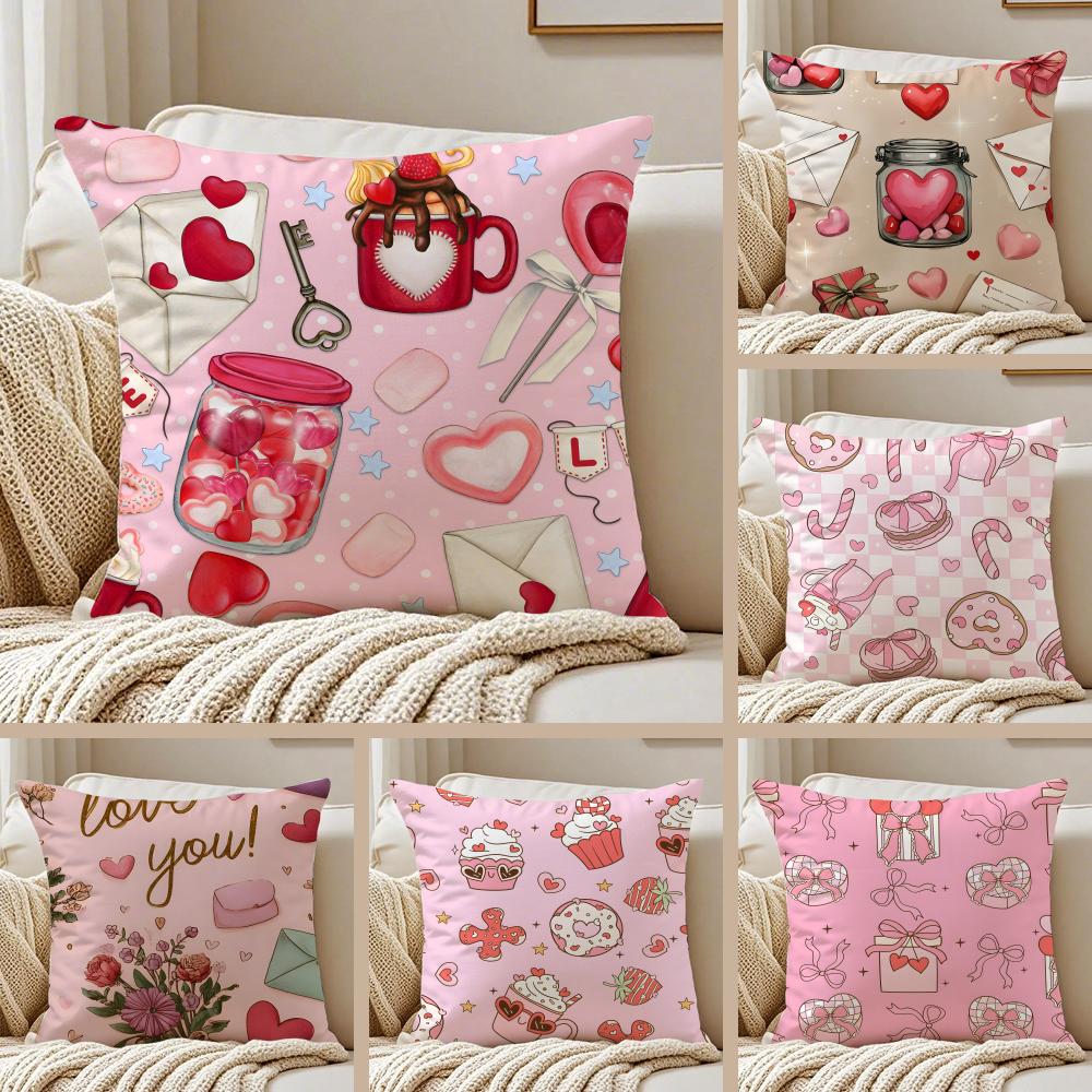 Handdrawn Style Heart Pattern Cushion Cover Pillowcase Antidustmite Invisible Zipper Short Plush Sofa Cushion