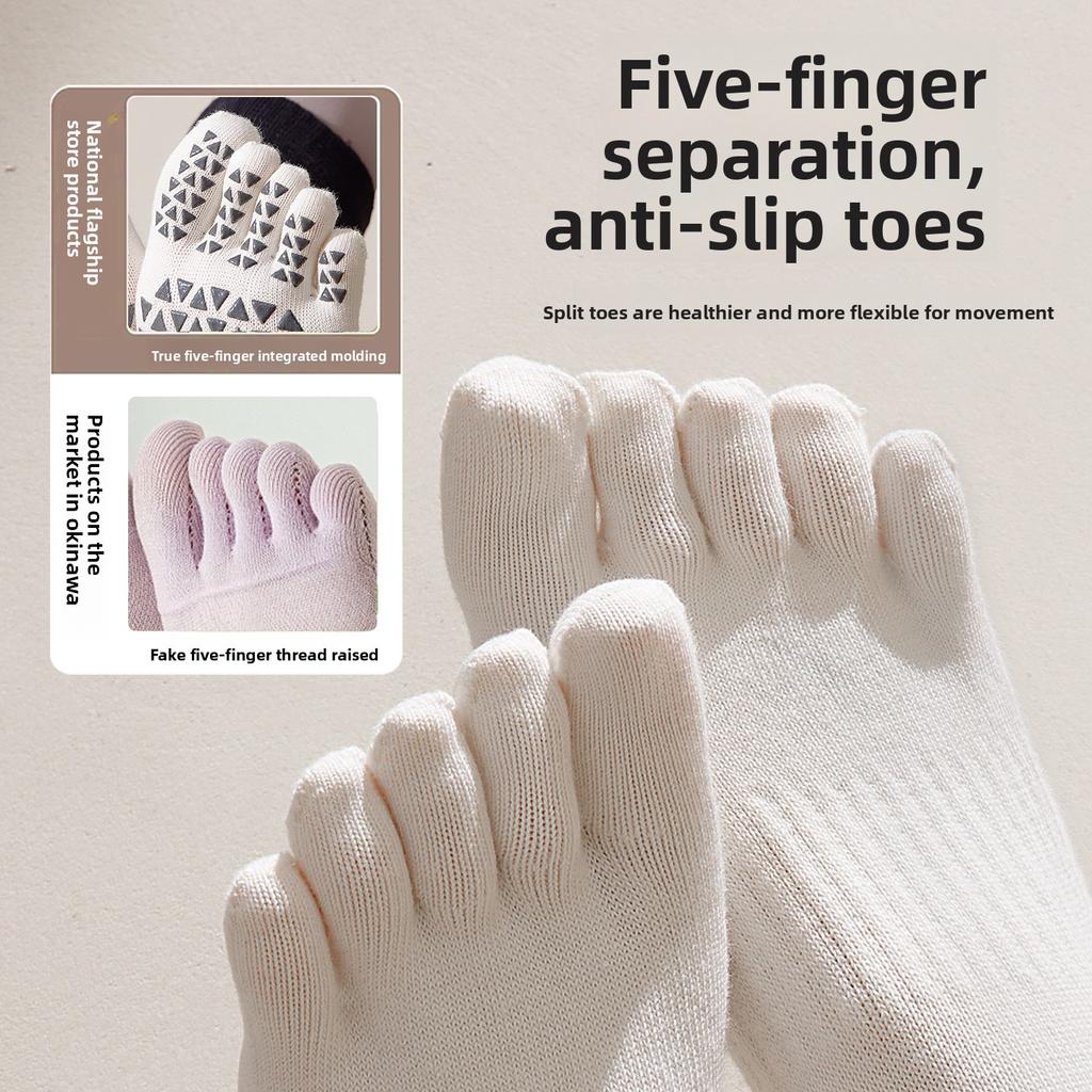 Yoga Socks - Five-finger Mid-calf Winter and Autumn Fitness Sports Toe-separation Socks with Anti-slip and Moisture-absorbing Properties Long Socks